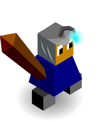 Polytopian wearing blue tunic and a gray hood with a dangling blue light