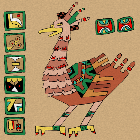 Mezo-American art of a Quetzali bird