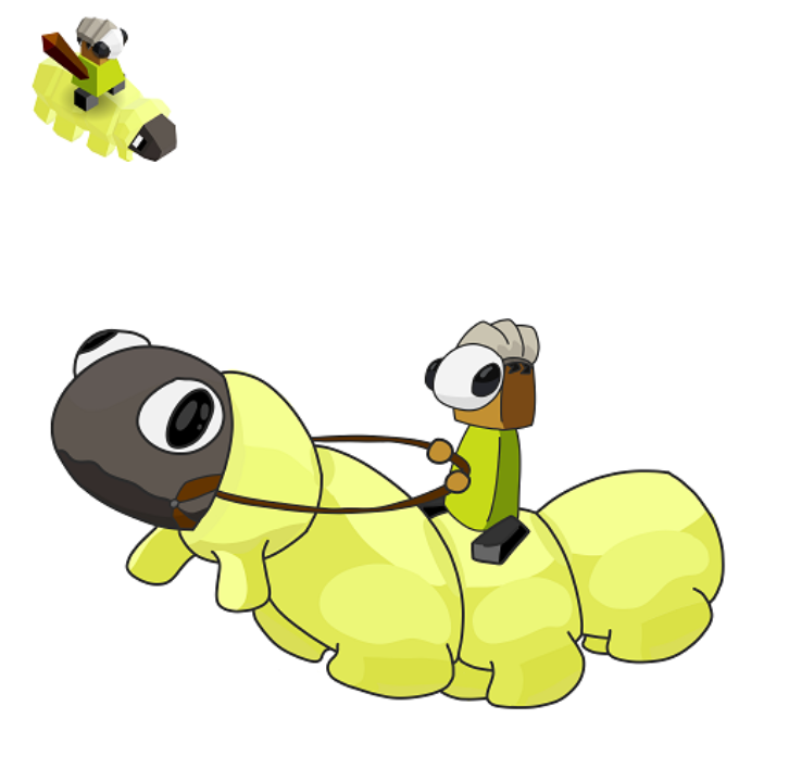 cartoon drawing of masked cymanti rider astride a plump yellow gub